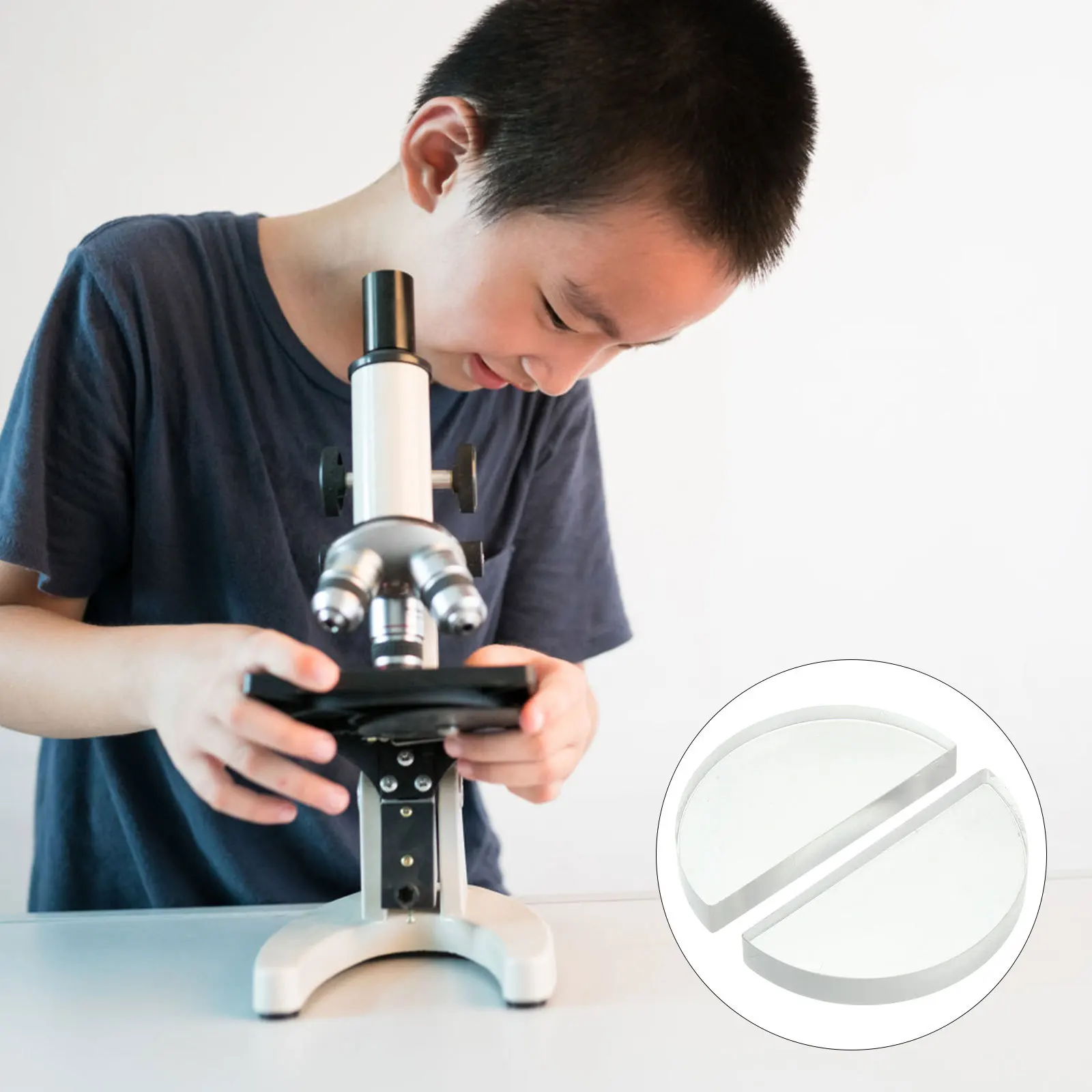 

2Pcs Glass Semicircular Physics Optical Lens Teaching Equipment Portable Durable Accurate Light Principles Teaching Aids