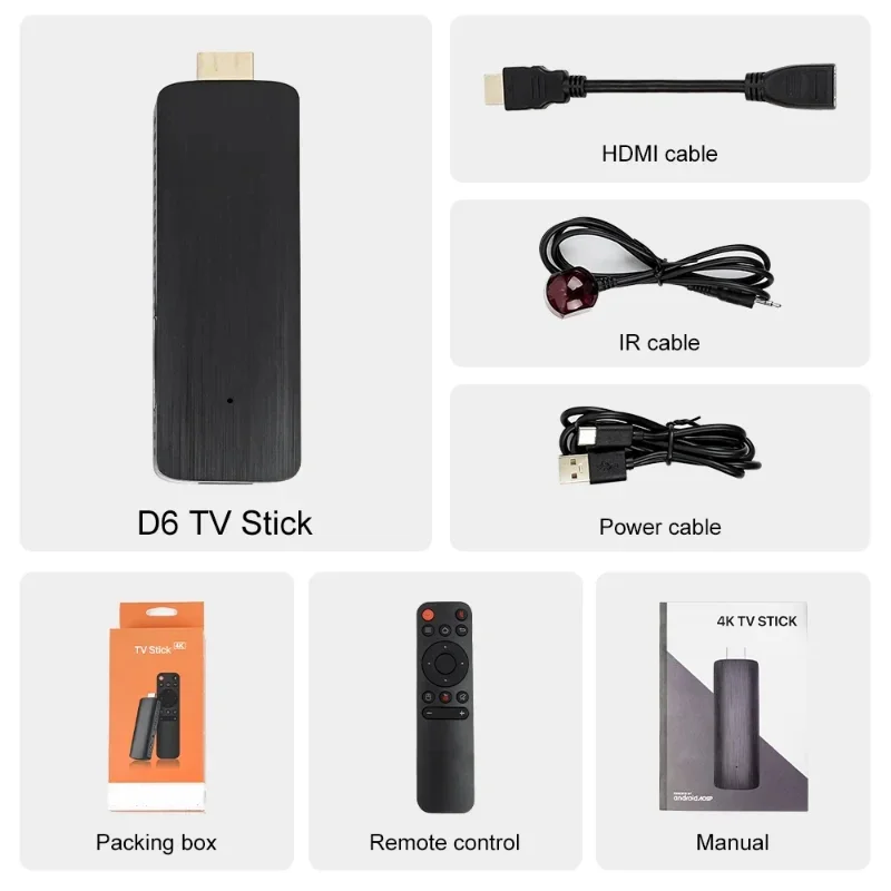 D6 H313 Android Big TV HDR Set Top OS 4K BT5.0 WiFi 6 2.4/5.8G Android10 Smart Sticks Android TV Box Stick Portable Media Player