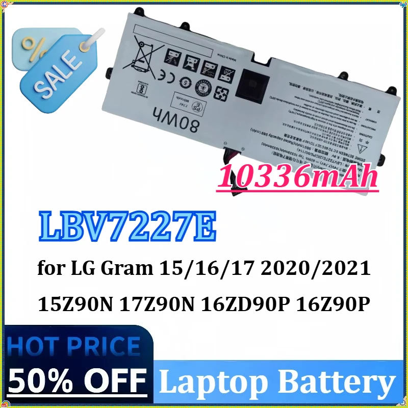 

10336mAh LBV7227E 80WH Laptop Battery for LG Gram 15/16/17 2020/2021 15Z90N 17Z90N 16ZD90P 16Z90P 16Z90PC 16Z90PG 17Z90P