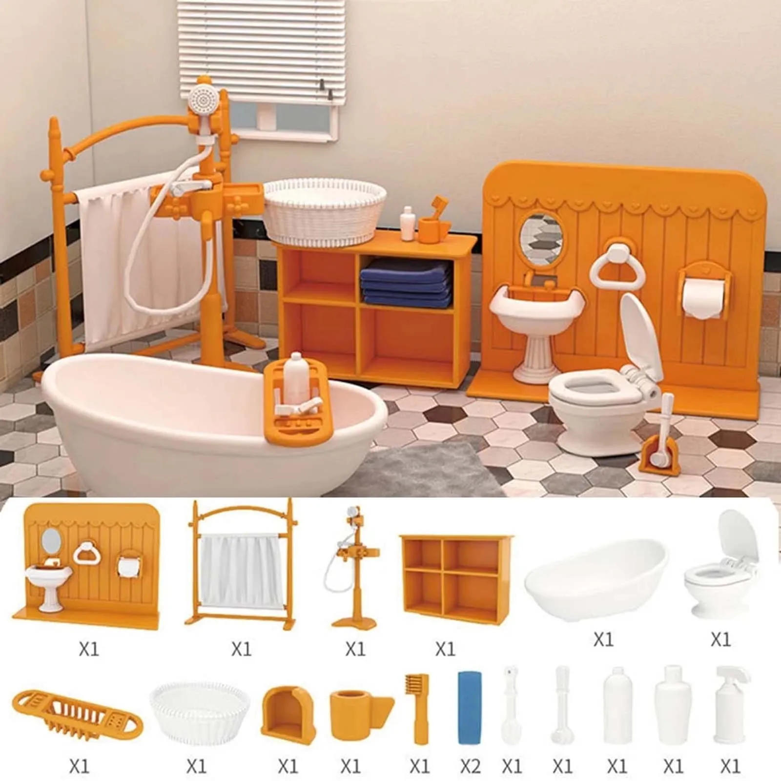 유아를위한 건물 자석 1-3 가구 욕실 세트 유아를위한 욕조 줄기 활동이있는 미니 액세서리 장난감