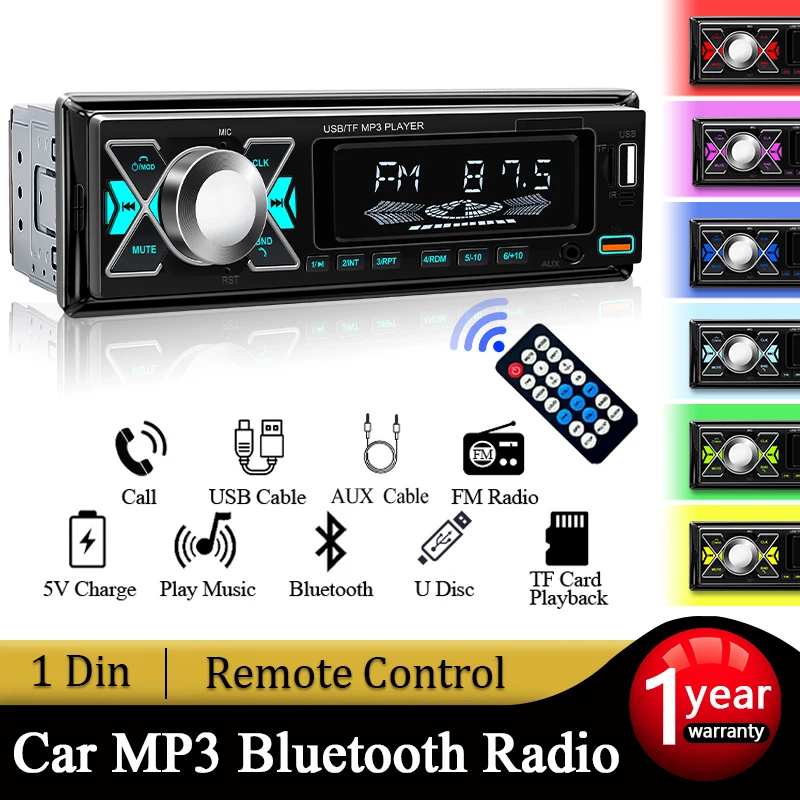 

Автомобильный мультимедийный радиоприемник 1 DIN с Bluetooth, MP3-плеером, цветным дисплеем, двумя USB и AUX входами