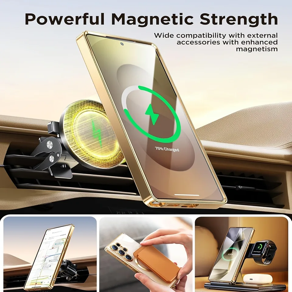 Funda magnética transparente con acabado metálico para Samsung Galaxy S26 S25 S24 Ultra Plus, anti golpes 6