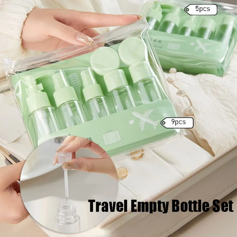 5/9pcs nuovo Set di bottiglie vuote da viaggio morbido Silicone colore verde bottiglia riutilizzabile tubo di compressione contenitore per lozione riutilizzabile da viaggio