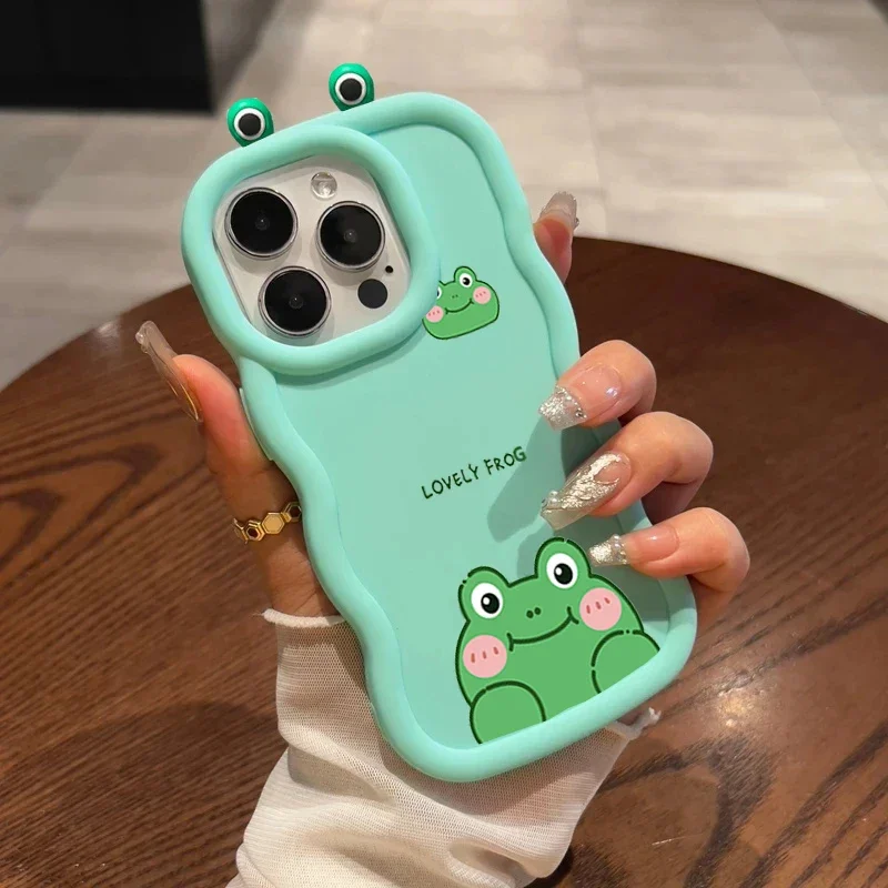 3D Frog Eyes Cat Ears Phone Case For Motorola Moto G55 G35 G84 G32 G22 G14 E14 EDGE 40 NEO 5G Soft Wave Side Candy Color Cover