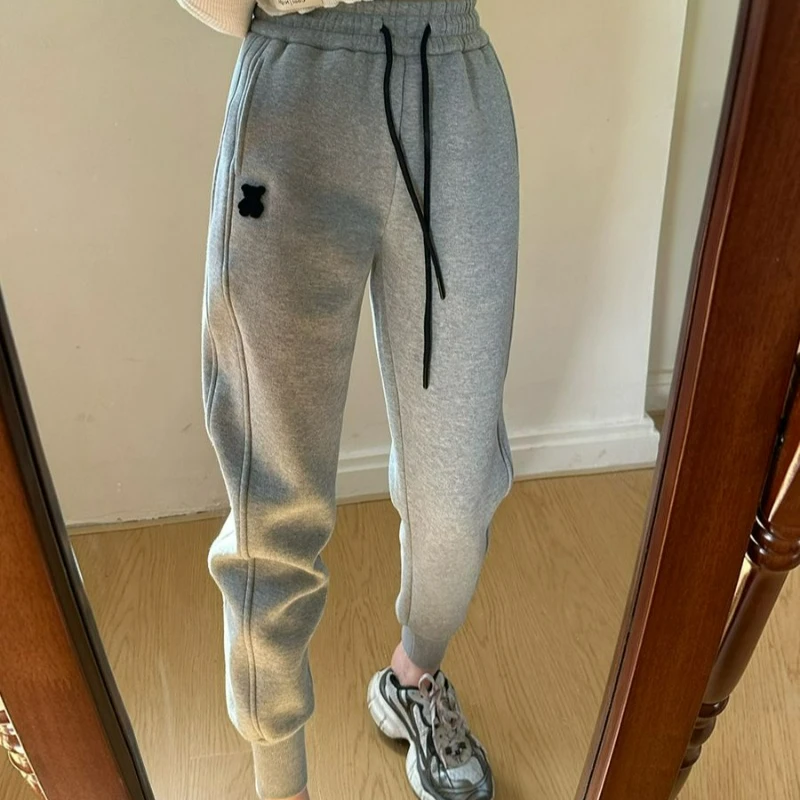 

2024 New Gray Sweatpants Women's Summer Loose Design Casual Pants Small Tied Nine-point Pants Cotton Comfortable and Simple