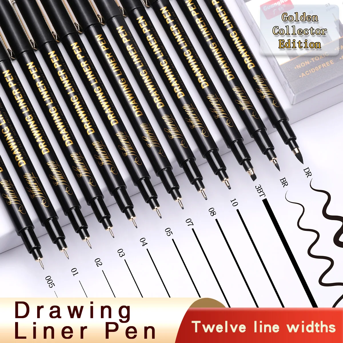 12 Types Pigment Liner Micron Ink Marker Pen for Manga Draw Sketching Needle Pen Hook Line Pen Sketch Stationery Set Art Supplies