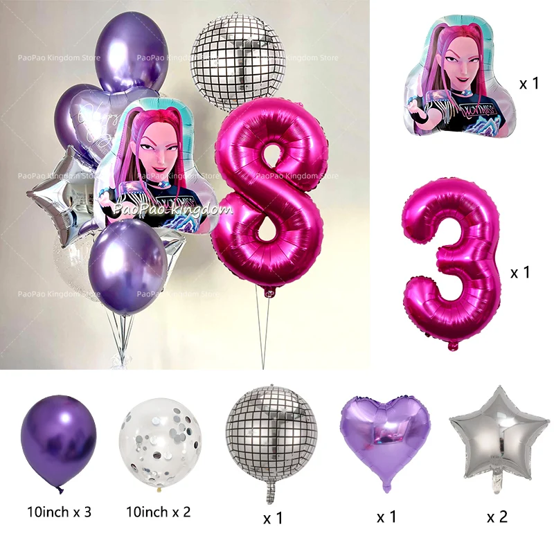 K-Pop Disco-Musik Ballonbogen-Set Rosa Lila Silber Ballons für Disco-Musik Fan-Treffen Geburtstagsfeier Dekoration