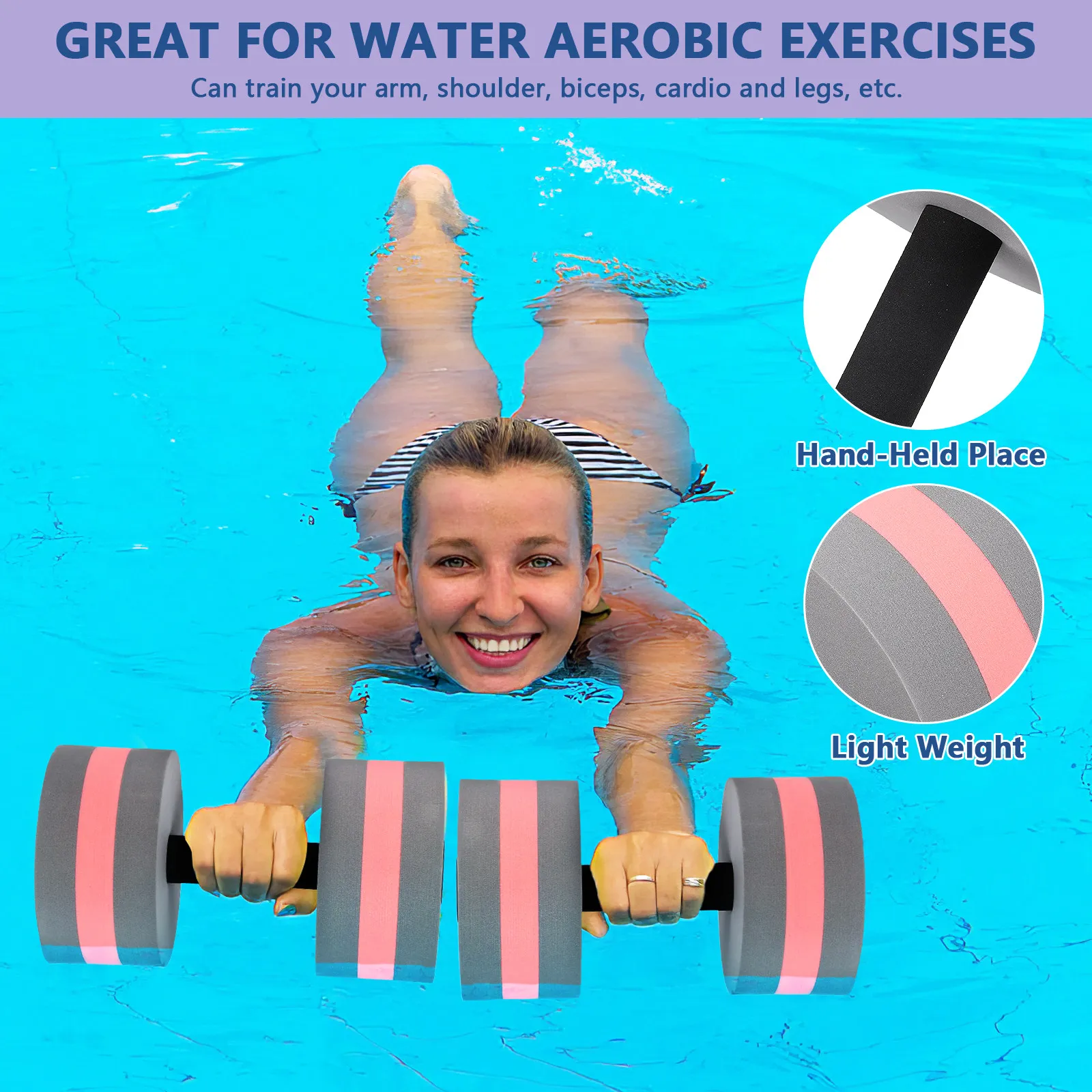 2Pcs Lightweight Portable Floating Dumbbell Set Eva Water Barbell for Aquatic Yoga Swimming Fitness Balance Resistance Training