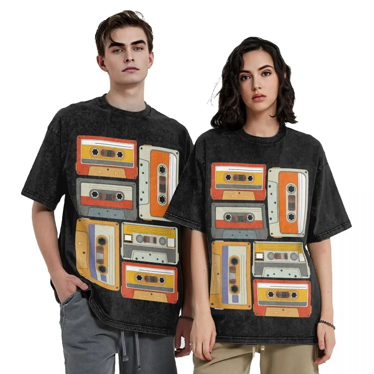 

80s Generation Vintage Cassettes Hip Hop Short Sleeve T-Shirts Washed Tops Tees Streetwear T Shirt Vintage for Men Women