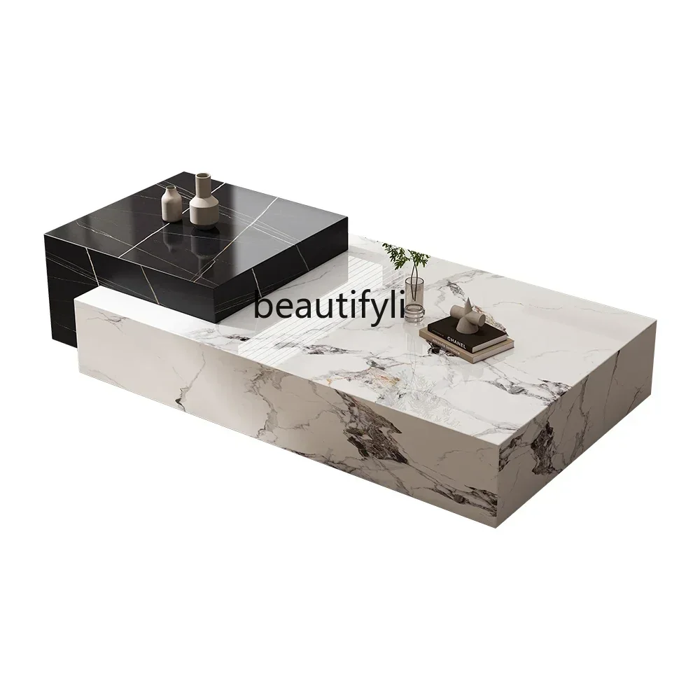 32 Italian minimalist rock slab coffee table high-end living room household rectangular combination coffee table
