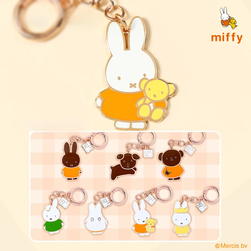 

Kawaii Miffy Pendant Cartoon 70th Anniversary Celebration Series Metal Keychain High Quality Anime Accessories Girl Perfect Gift