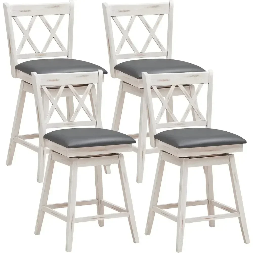 

Bar Stool Set of 4, 360 °Swivel Counter Height 25inch Bar Stool with Foot Rest Upholstered Cushion & Ergonomic Backrest