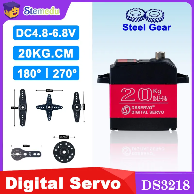 

DS3218 Pro 20KG Digital Servo IP66 Waterproof 180°/270° Metal Gear High-Speed 0.09s/60° 25T Arm for 1/8 1/10 RC Cars Baja Trucks