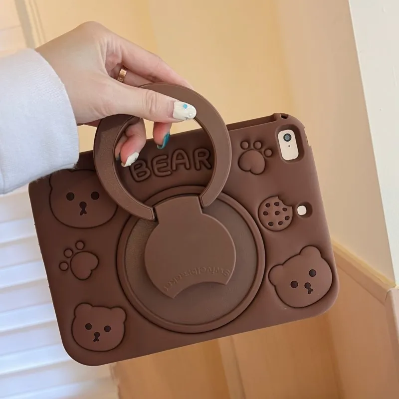 For IPad 10.2 7th 8th 9th 10th Gen Air 3 4 5 10.9 Pro 11 12.9 inch Mini 6 9.7 A16 2025 3D Bear Kids Soft Tablet pen slotCase