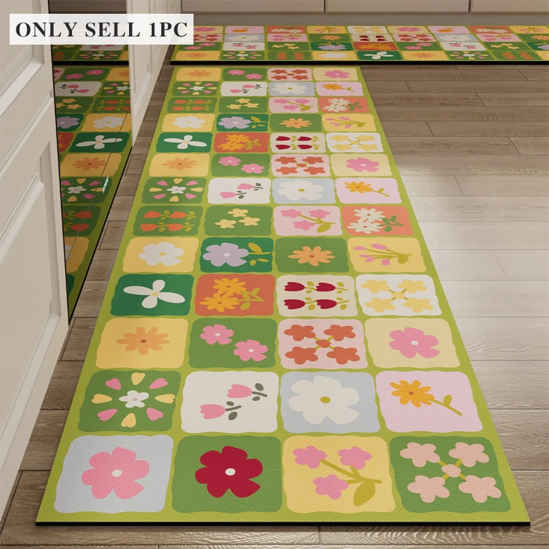 Kitchen Carpet Waterproof PVC Non-slip Oil-proof Leather Floor Mat Floral Rug Long Rugs Minimalist Style Home Decor Carpets