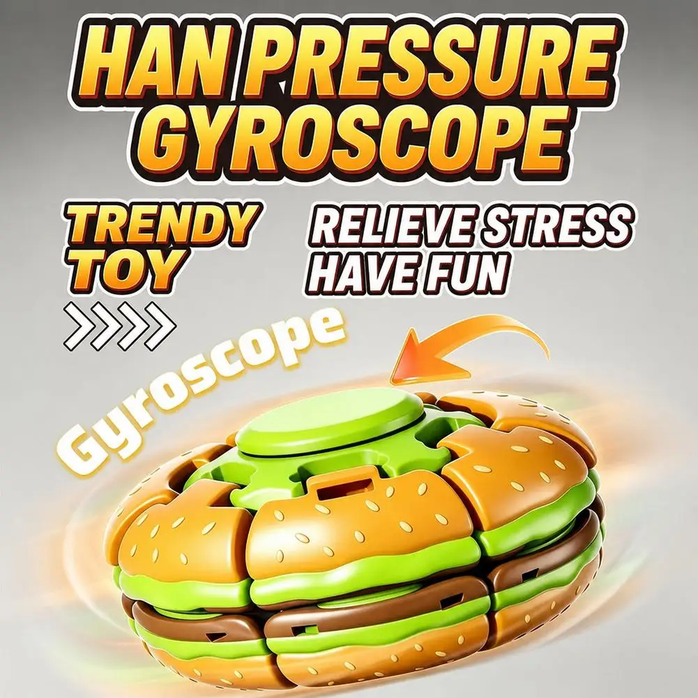 Burger Fidget Spinner Toy 3D Hamburger Press Bubble Gyro Ball Decompression Stress Relief Toy for Adults