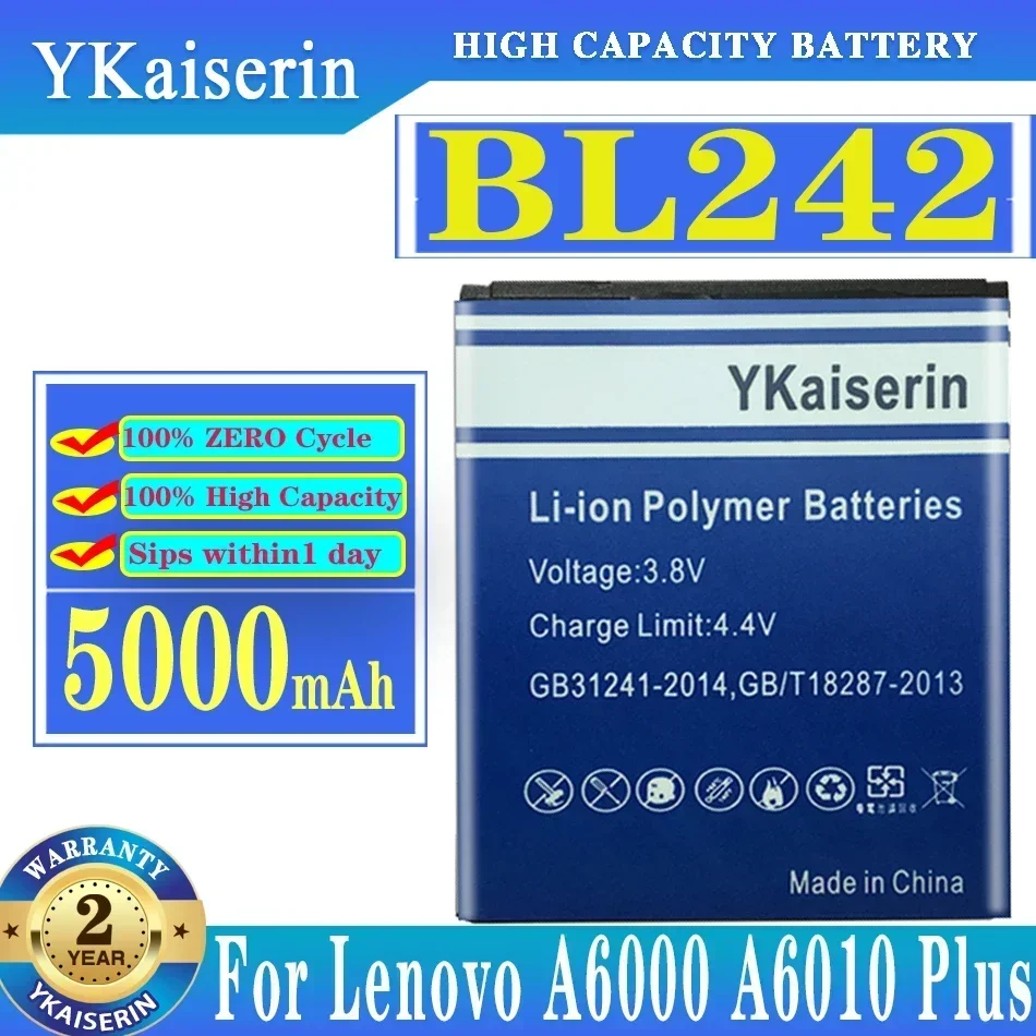 YKaiserinNew BL 242 Battery BL242 For Lenovo K3 K30-W K30-T A6000 A3860 A3580 A3900 A6010 A6010 Plus 5000mAh Mobile Phone