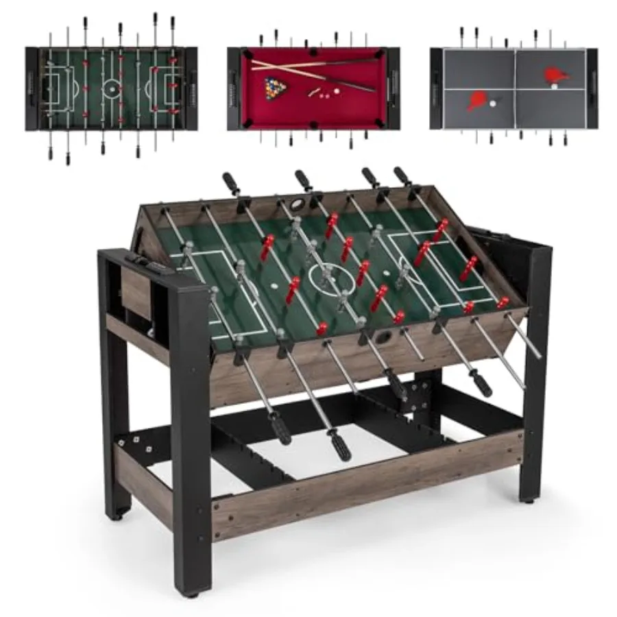 

3-in-1 Swivel Game Table 49'' Combo Game Table with Foosball Pool Billiards and Table Tennis for Adults Indoor Arcade Table wit