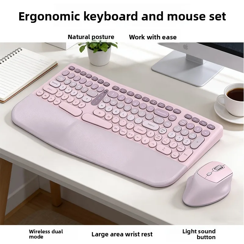 Ergonomic Wireless Keyboard Mouse Combo Built In Wrist Rest V Shaped Key Quiet Layout Bluetooth Or G Office Desktop
