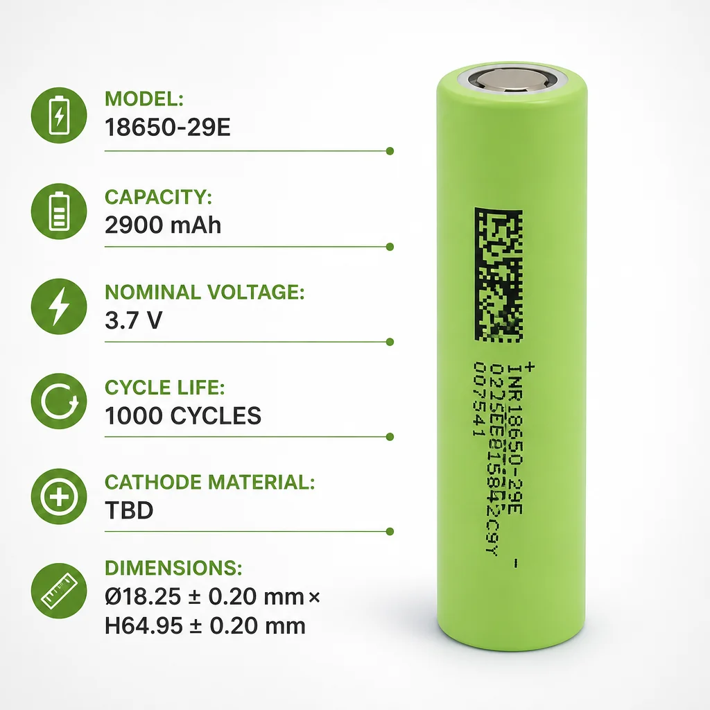 E-power INR18650 29E 2900mAh 3.7V 2C Li-ion Rechargeable Battery Cell High Capacity Power Battery for Devices