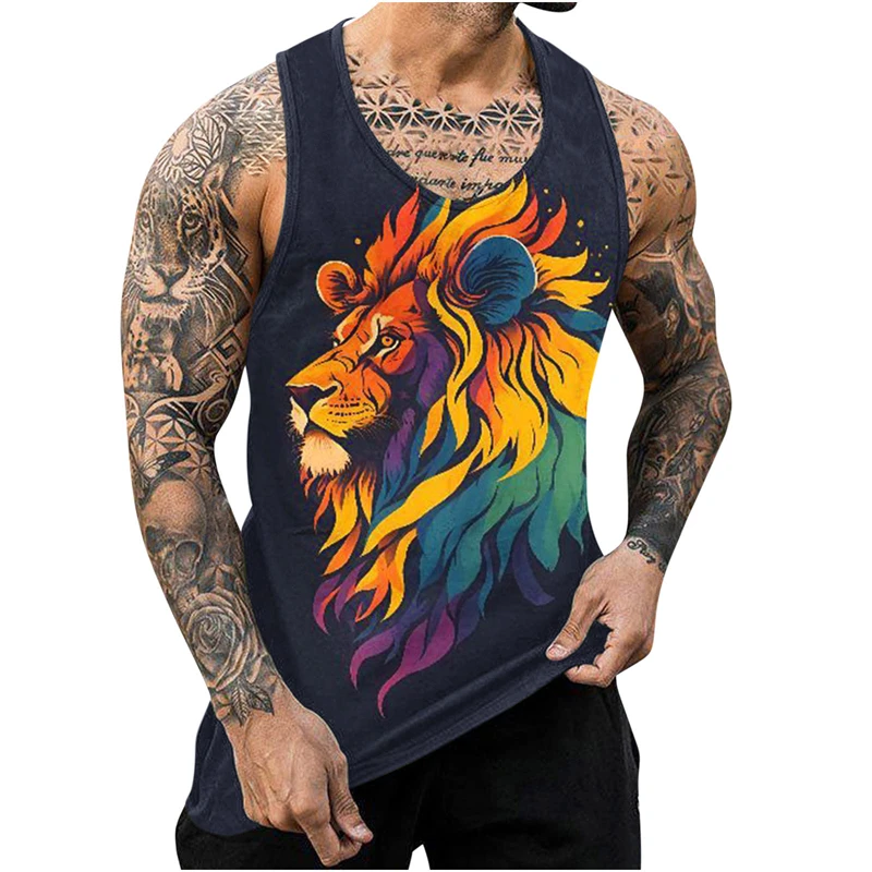 

3D Printed Animal Lion Graphic Men's Tank Tops Summer Gym Sports Fashion Sleeveless Vest Loose Daily Casual Bodybuilding Clothes