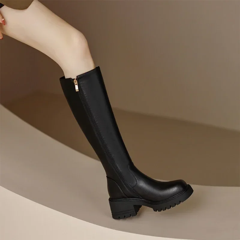 New Boots Women\'s 2023 Autumn Winter Platform Boots Zipper Long Was High Simple Boots Fashion Motorcycle Boots Botas Mujer