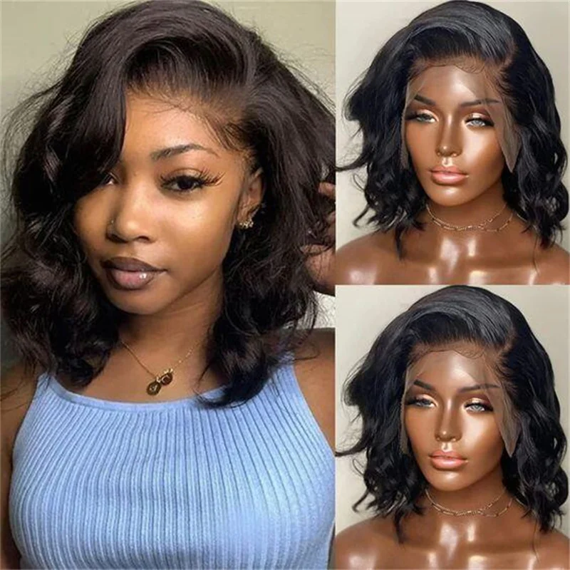 

Soft Short Bob Natural Black Body Wave 5x5 Silk Base Jewish Human Hair Wigs Baby Hair HD Lace European Hair Glueless Preplucked