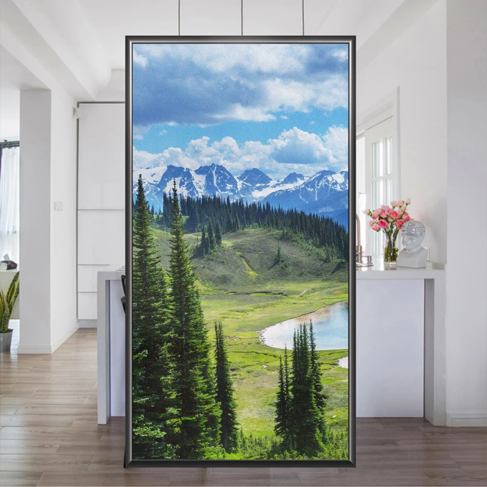 Privacy Windows Film Lake View Pattern Glass Door Decorative Film  Frosted Sun Blocking No Glue Static Cling Windows Sticker