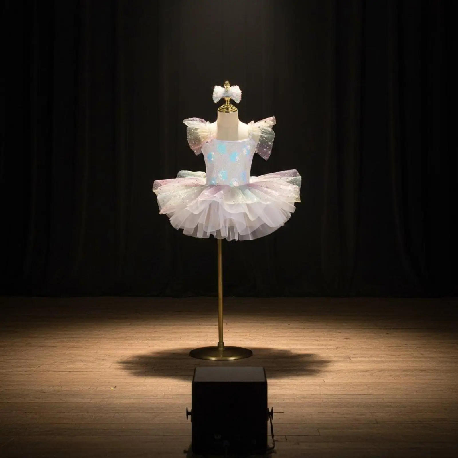 Girls Sequin Tutu Dress Sequins Ballet Skirt Dress Ruffle Sleeves Rainbow Tulle Princess Costume for Dancers, Performance,