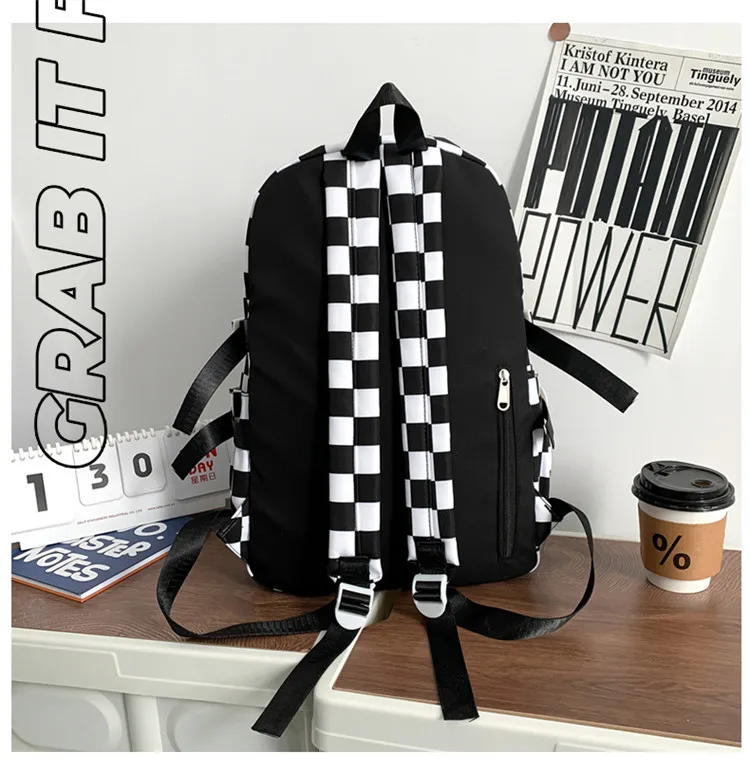 Fashion Korean Oxford Cloth Backpack Unisex Student Street Trend Checkerboard Schoolbag Men Casual Waterproof Travel Backpack