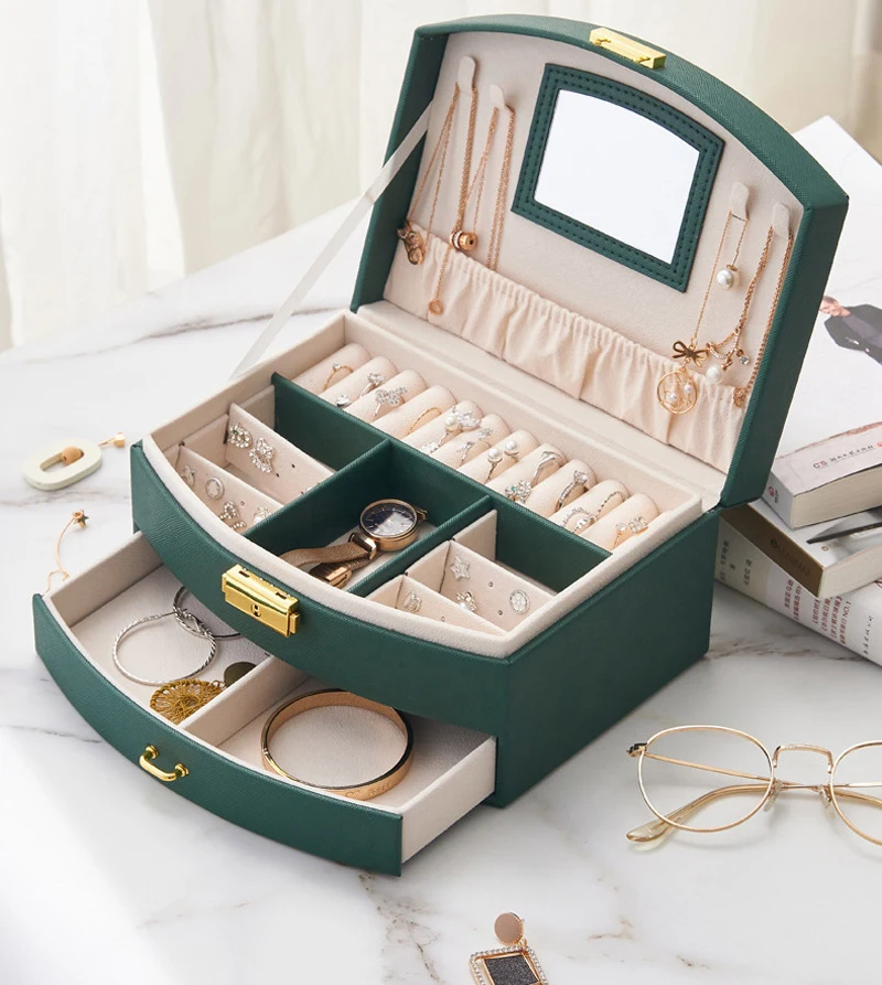 

Women Double-layer Hair and Jewelry Storage Box Drawer Style Jewelry Box Multi Functional Ring and Earring Jewelry Storage Box