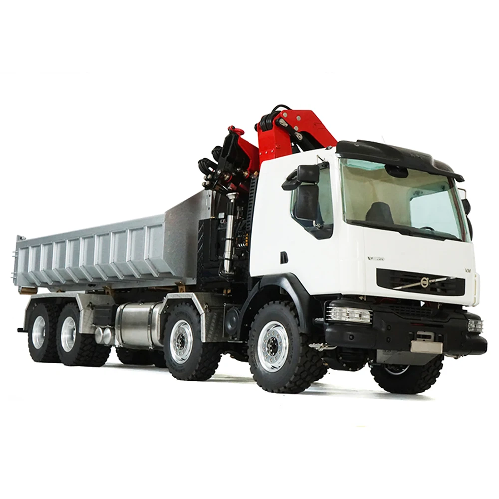 1/14 RC Hydraulic Crane Truck 8x8 RTR Metal RoRo Truck Mounted Crane Full Dump Truck with Lights and Sounds RC Car Model Toys