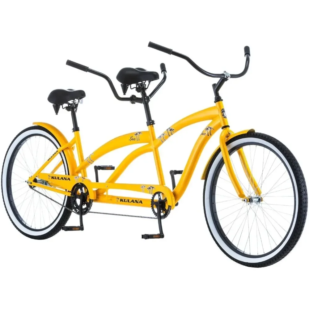 for  Tandem Adult Beach Cruiser Bike, Double Rider, Mens and Womens 26-Inch Wheels, Single-Speed, Yellow