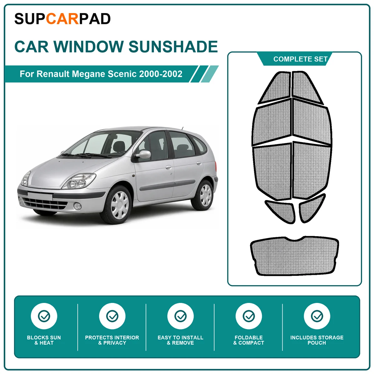 For Renault Megane Scenic 2000-2002 Full Set Car Window Sunshades UV Block Privacy Heat Insulated Foldable Car Curtain