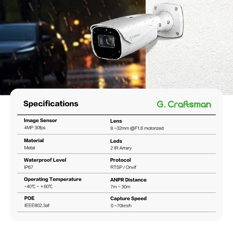 GC-LPRBVI-M4T-L G.Craftsman Outdoor LPR ANPR Camera POE IP Security License Automatic Number Plate Recognition System Wiegand
