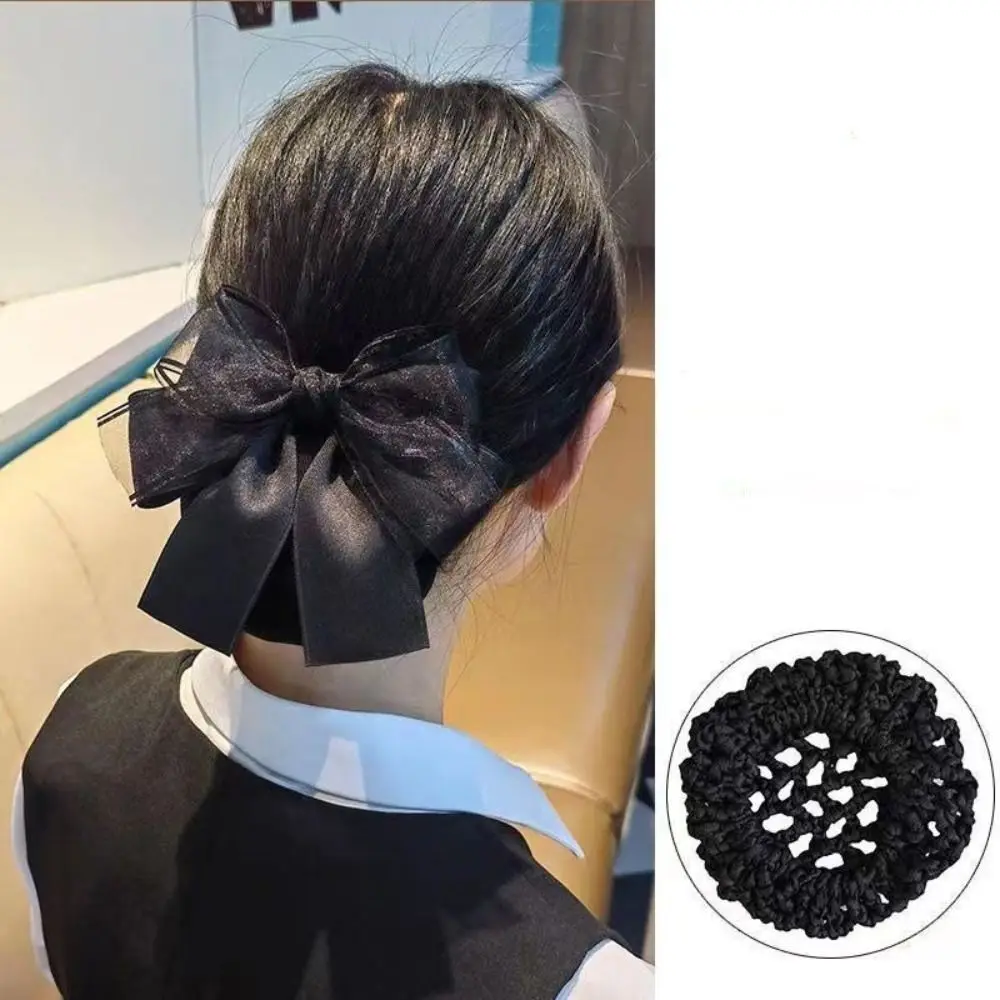 

Bow Korean Bun Snood Cloth Korean Style Bowknot Hair Bun Women Spring Clips Hairgrips Cover Net Airline Stewardess Headwear