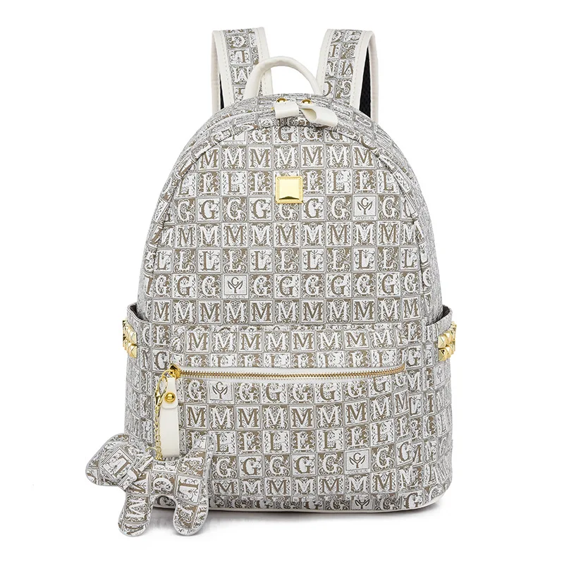 

2025 New! Letter Embroidery Vintage Pattern Backpack - Fashion All-match Large Capacity Women's Bag, Simple Trendy Design