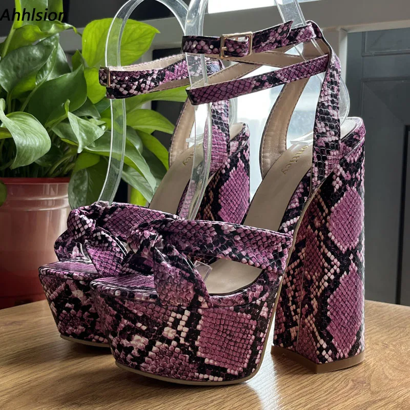 

Ahhlsion Real Picture Women Platform Sandals Chunky Heels Round Toe Gorgeous Fuchsia Club Punk Shoes Ladies Plus US Size 5-15