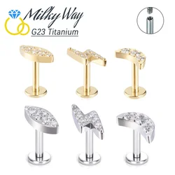 G23 Titanium With CZ Stone Ear Stud Lighting Moon Eye Shape Lip Nose Rings Labret Helix Catilage Piercing Jewelry Accessories