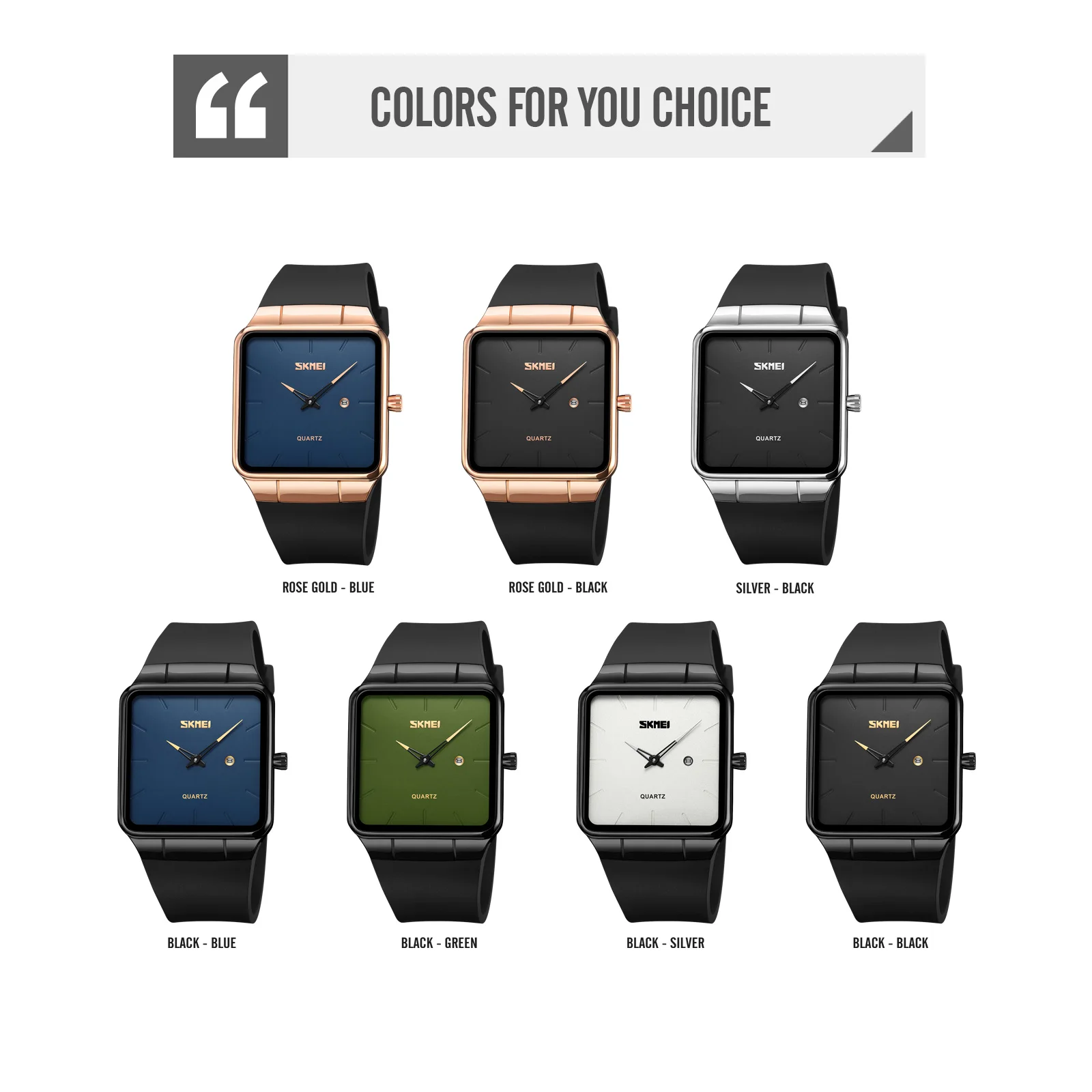 SKMEI 멋쟁이 다재다능한 미니멀한 감촉 케이스 스퀘어 손목시계 녹차 칼라 다이얼 미네랄 하드 글라스 미러 고투명 내스크래치내스크래치 방수 입체 메탈 스케일 아워 마커 TPU 스트랩 데이트 스포츠 개성 트렌드 맨즈 직장 비즈니스 쿼츠 손목시계 1961