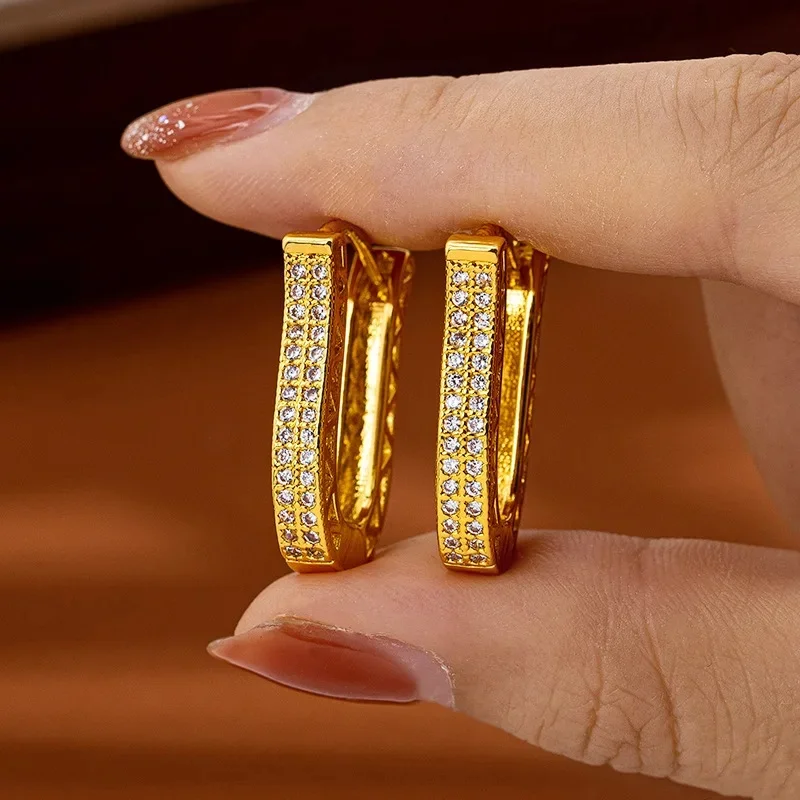 Luxury 24K 9999 Pure Gold real gold Women's Hollow Diamond Ear Buckle All-match Earrings