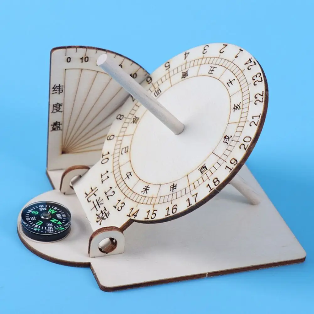 Equatorial Sundial Compass Desk Decoration Experiment Wooden Clock Educational Toys Teaching Aid Sundial Scientific Model