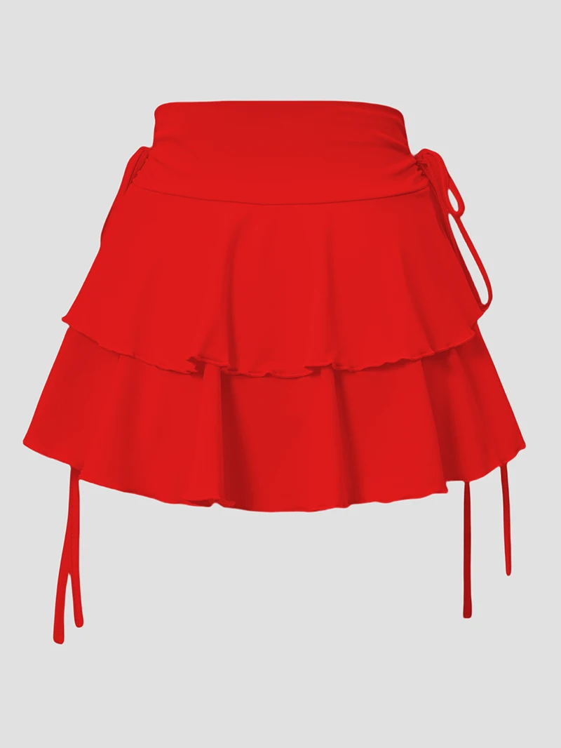 Summer New Style Simple And Easy-Matching Colorful Side Fake Drawstring Skirt Fashion Ruffle A-Line Super Short Skirt Women's