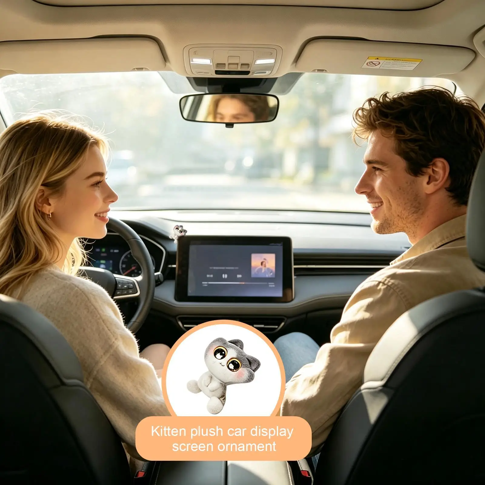Car Display Screen Figures Cat Shape Office Desk Decoration Ornament Computer Monitor Decorations For Women Men Drivers