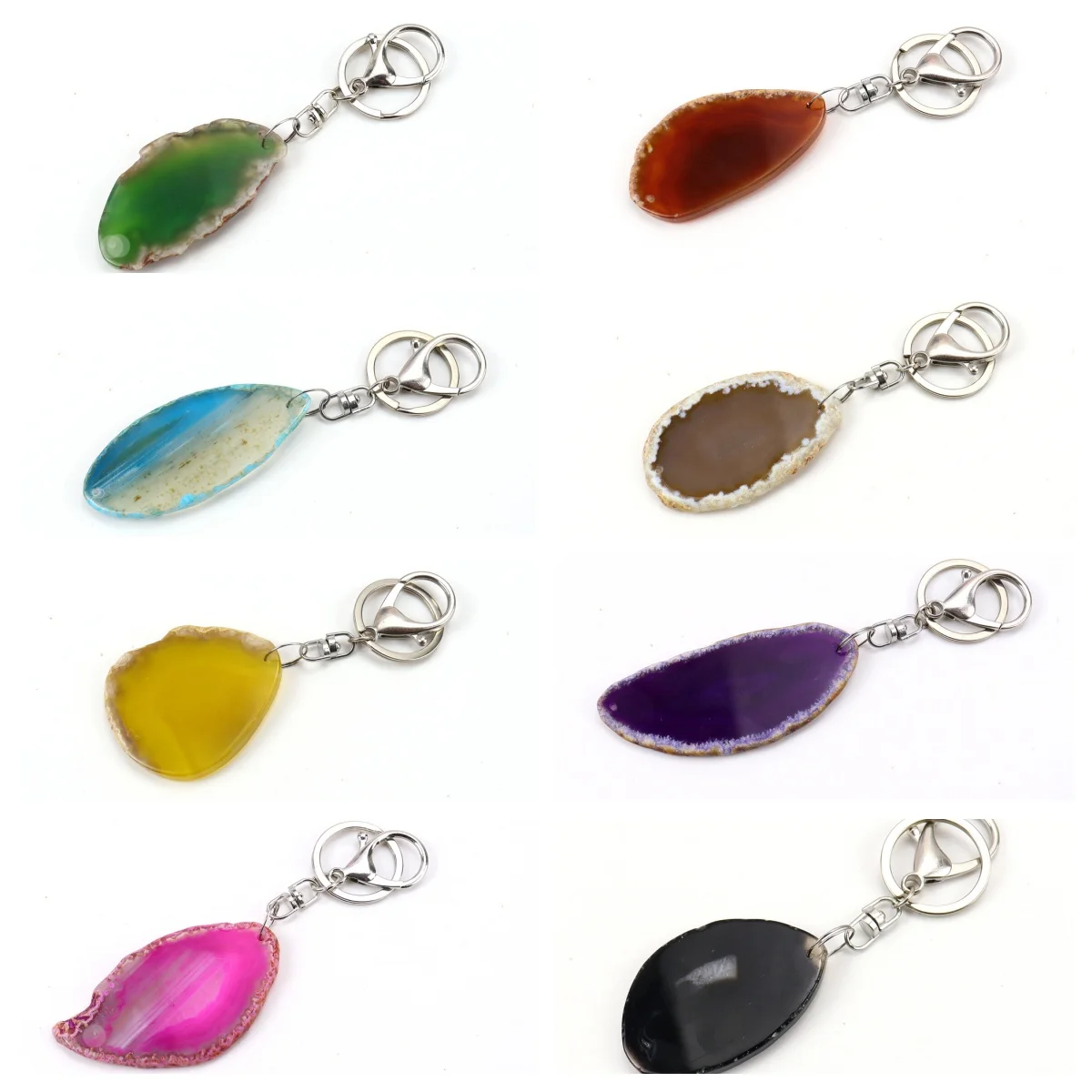 

10pcs Colored Agate Slice Statue Stone Pendant Key Rings Chakra Gem Charms Keychains Healing Crystal Keyrings for Women Men