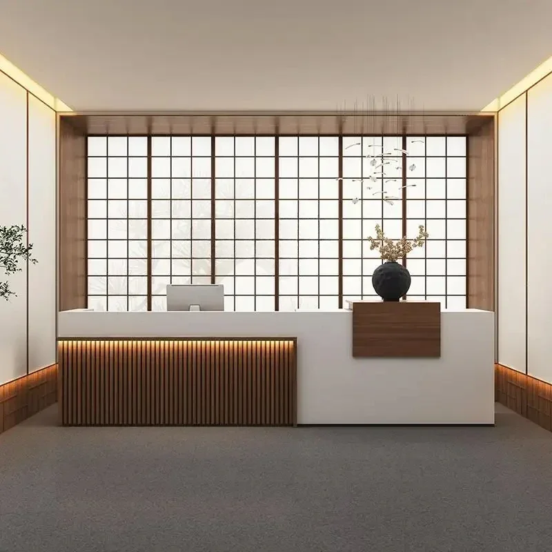 

Chinese retro solid wood front desk tea house reception beauty salon health center checkout page bar