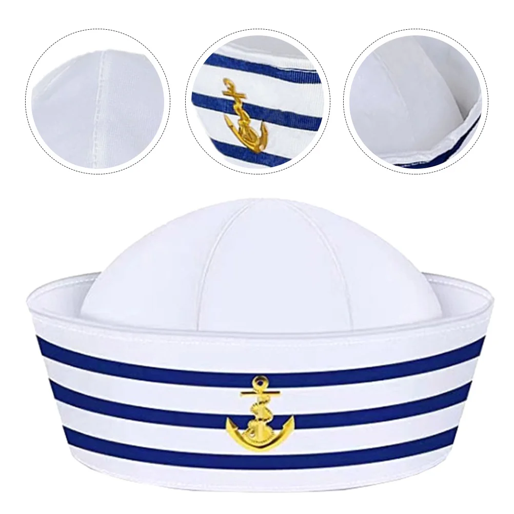 

2Pcs Blue White Striped Sailor Hat Women Captain Hats Stage Performance Boating Dome No Brim Full Seal 56cm One Size
