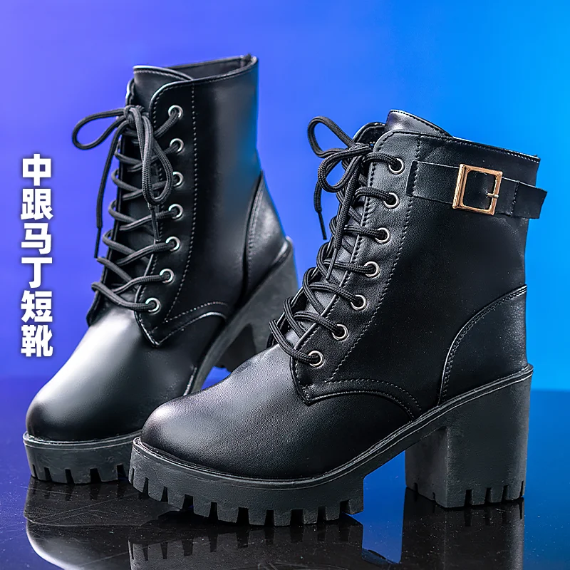 Customize GongSunli Cosplay Black Waterproof Platform High Heels Shoes Martin Short Boots