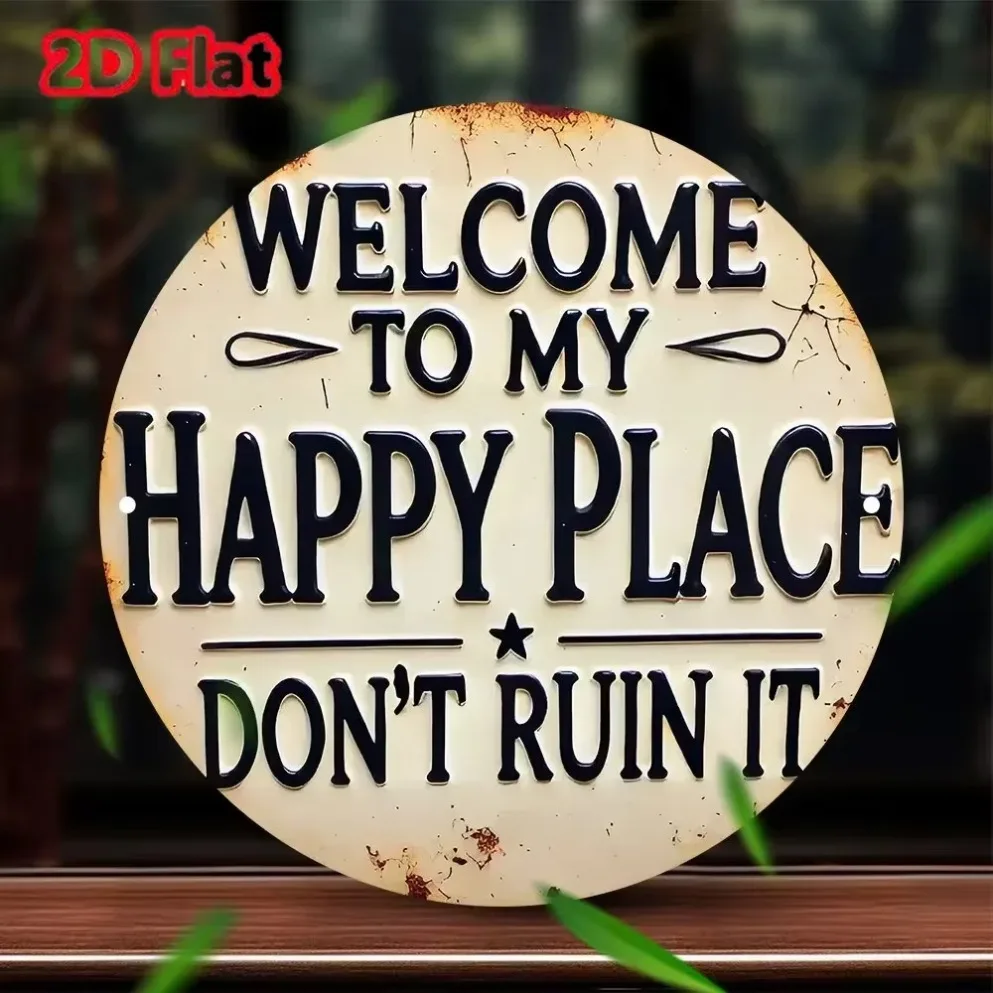 Letrero de aluminio "Bienvenido a mi lugar feliz", decoración moderna para el hogar, cafetería y fiestas, regalo ideal para vacaciones