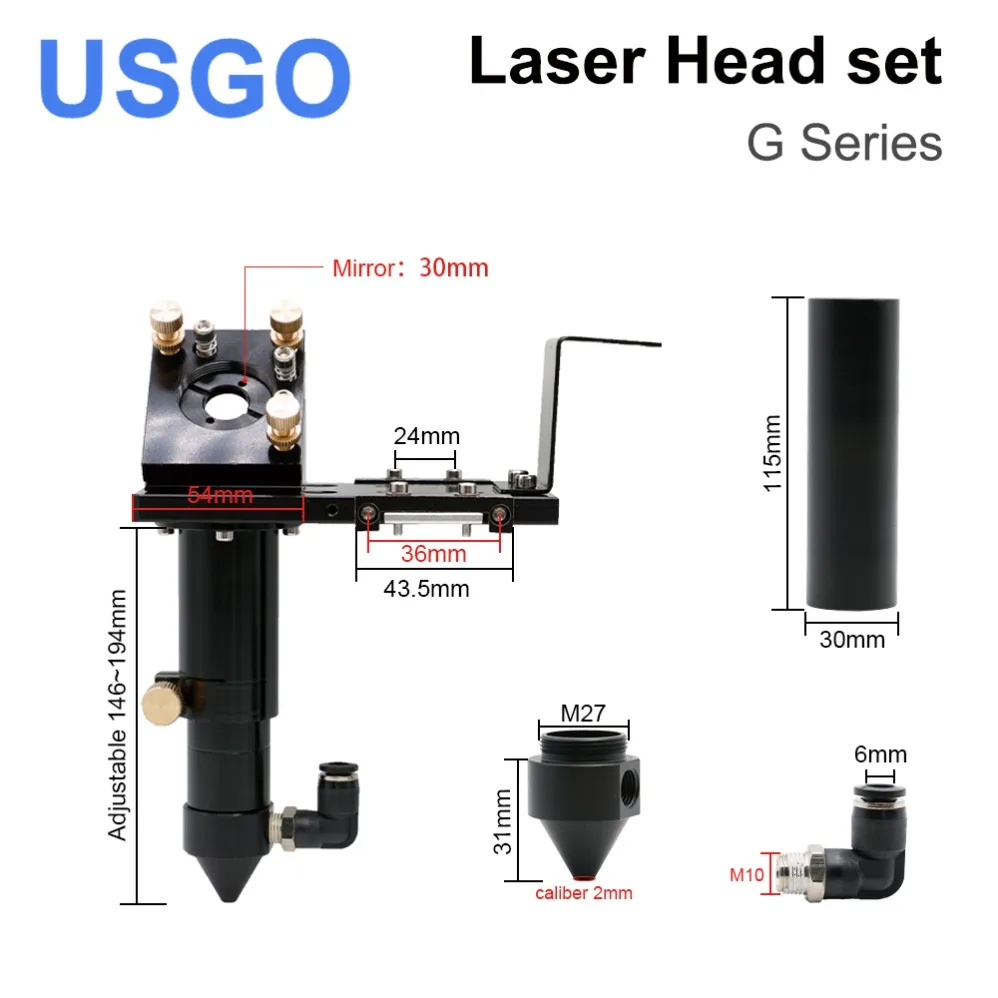 G Series CO2 Laser Head Set Mirror Diameter 30mm and Lens Diameter 25mm Focal Length 63.5&101.6mm for High Power Co2 laser Head